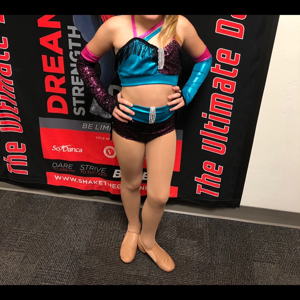 Sassy 2 piece jazz costume!  Fun fringe.
